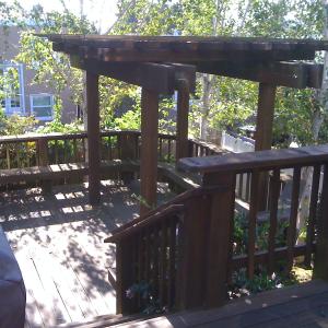 any size deck this deck covers most of the back yard with shade & seating